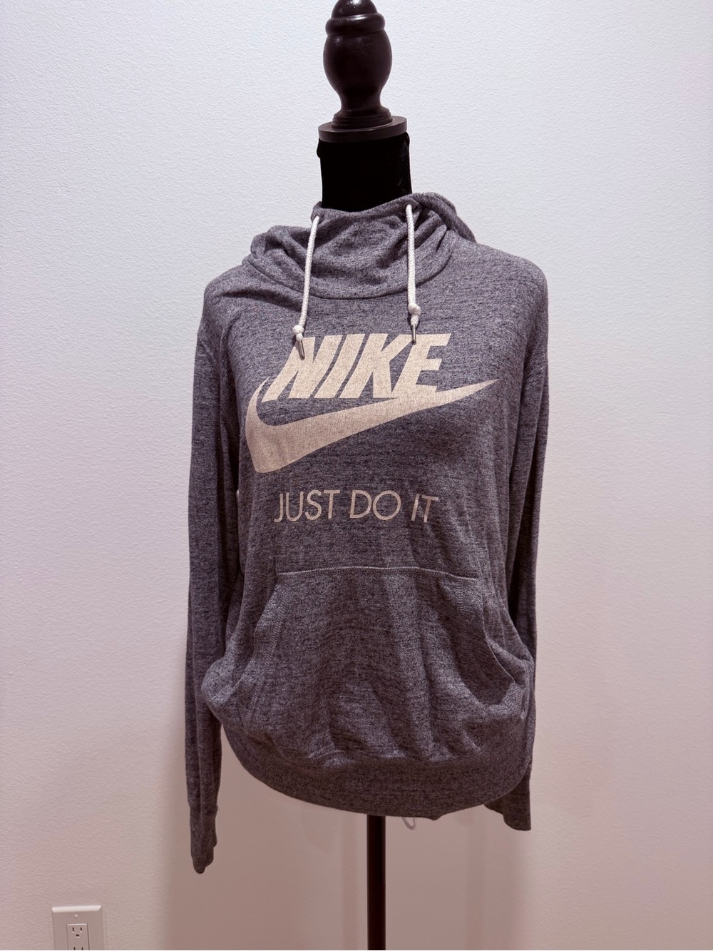 Nike Heather Gray Pullover Hoodie with White Drawcord